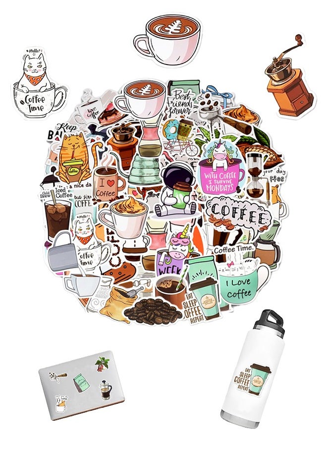 VANGOG Pack 50 PCS Cute Coffee Stickers Vinyl Decals Waterproof Decorations Accessorise Water Bottle Laptop Window Envelope Guitar Car Gifts for Teens Adults  - Image 1