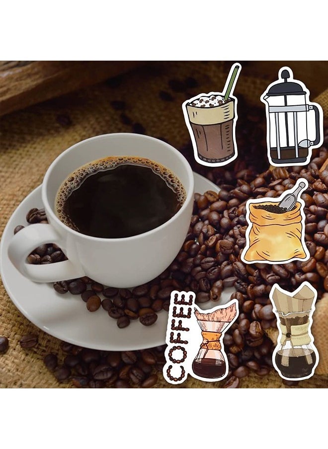 VANGOG Pack 50 PCS Cute Coffee Stickers Vinyl Decals Waterproof Decorations Accessorise Water Bottle Laptop Window Envelope Guitar Car Gifts for Teens Adults  - Image 5