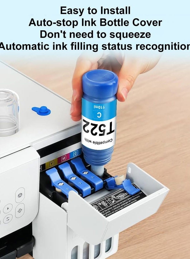 OFCINK 522 High Capacity (5 Bottles) Ink Refill Bottles Remanufactured for Epson 522 EcoTank Ink Use for EcoTank ET-2800, ET-4800, ET-2400, ET-2803, ET-2720, ET-2840, ET-4700 (550ML, Not Sublimation Ink) - Image 3