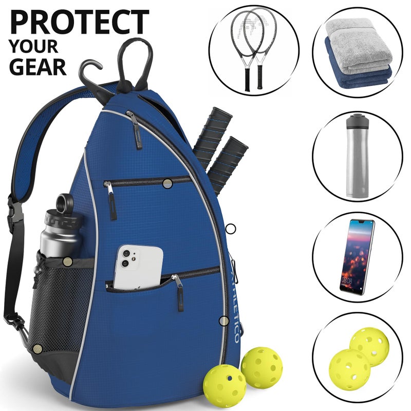 Athletico Sling Bag - Crossbody Backpack for Pickleball, Tennis, Racketball, and Travel for Men and Women (Blue) - Image 4