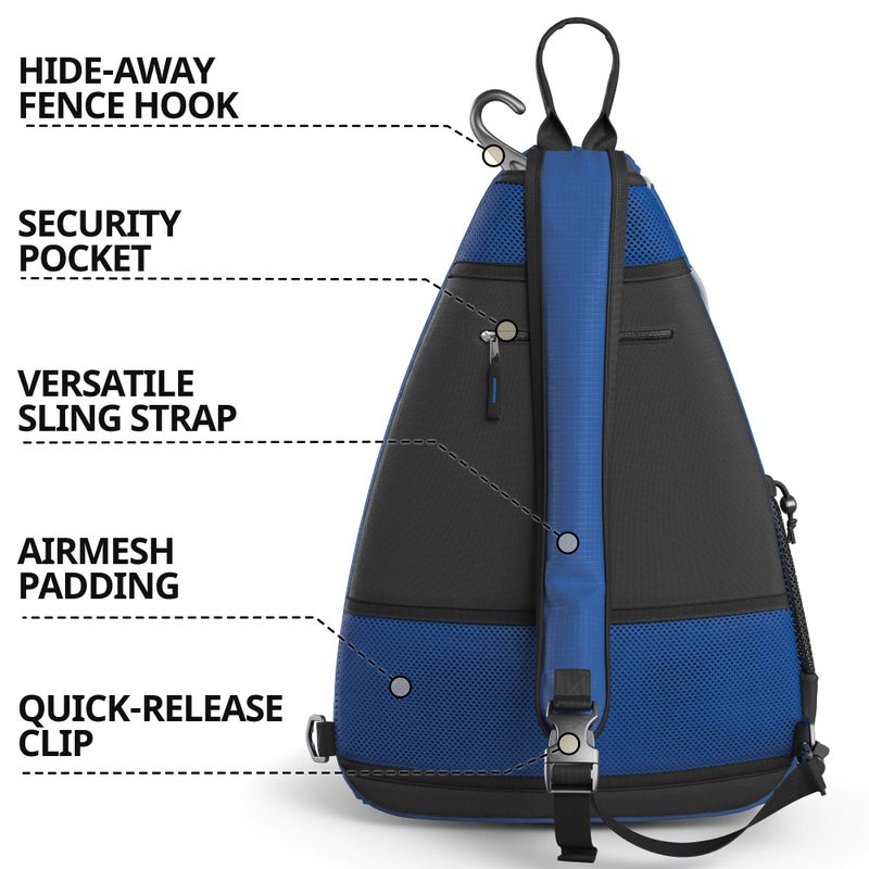Athletico Sling Bag - Crossbody Backpack for Pickleball, Tennis, Racketball, and Travel for Men and Women (Blue) - Image 3