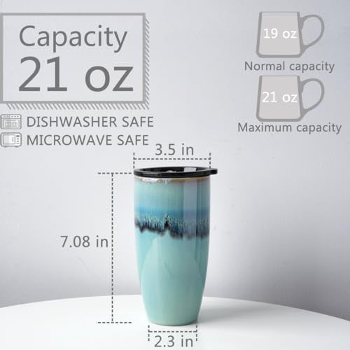 Bosmarlin Ceramic Trave Coffeel Mug with Lid 21 oz Portable Coffee Cup for Car Cup Holder Microwave and Dishwasher Safe Reactive Glaze - Image 3