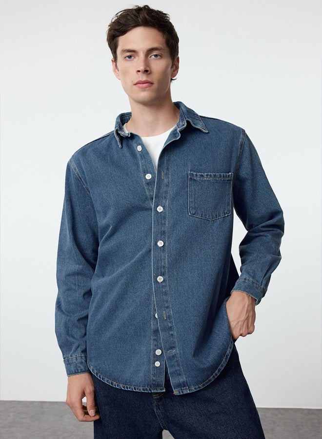 trendyol Men's Blue Regular Fit Denim Jeans Jacket TMNAW25CE00001 - Image 2