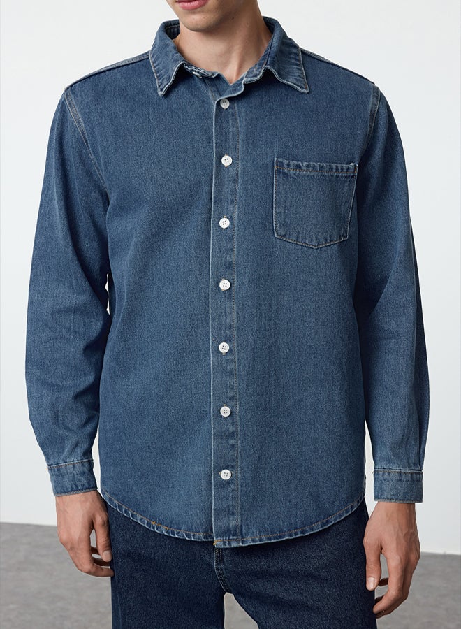 trendyol Men's Blue Regular Fit Denim Jeans Jacket TMNAW25CE00001 - Image 4