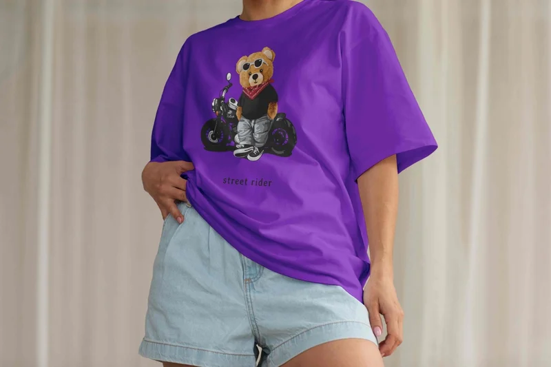 DogFish Women's Lilac Teddy Printed Oversize T-Shirt