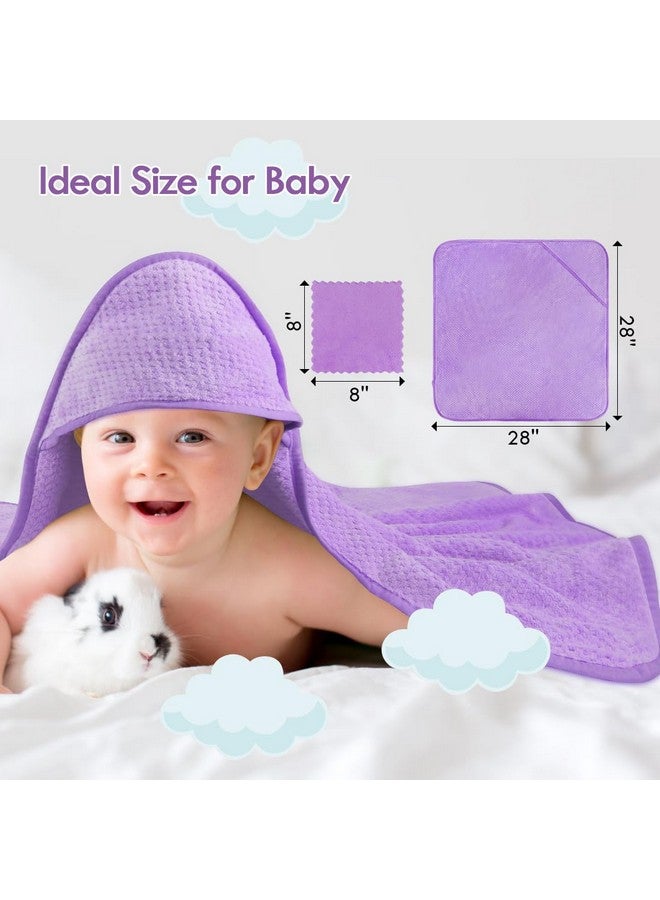 Orighty Baby Hooded Towel with Five Washcloths, 28 x 28 Inch Super Soft Bath Towel with Hood for Babies, Infant, Newborn Essential - Ideal Baby Stuff Registry for Boys and Girls (Purple) - Image 4