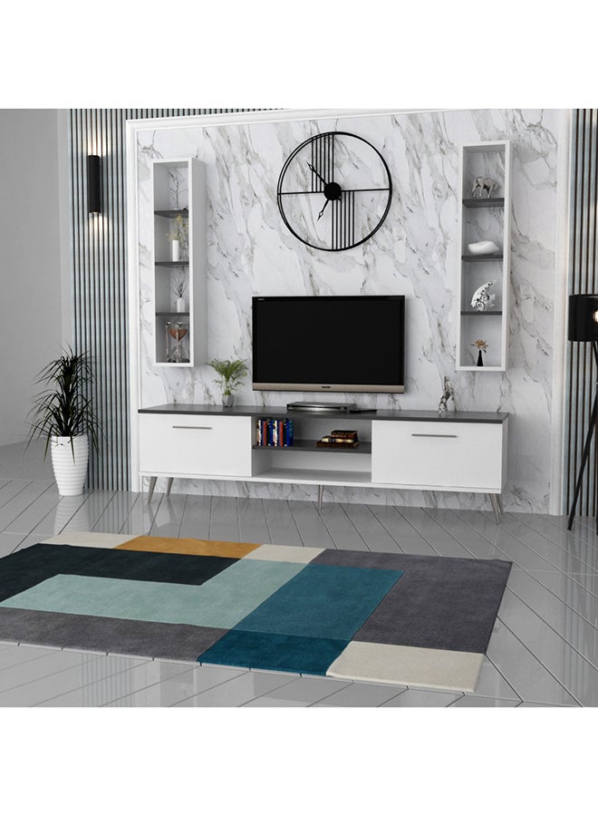 ستايلش هوم طاولة تلفزيون مع رفوف ابيض ورمادي - TV36 - Image 1