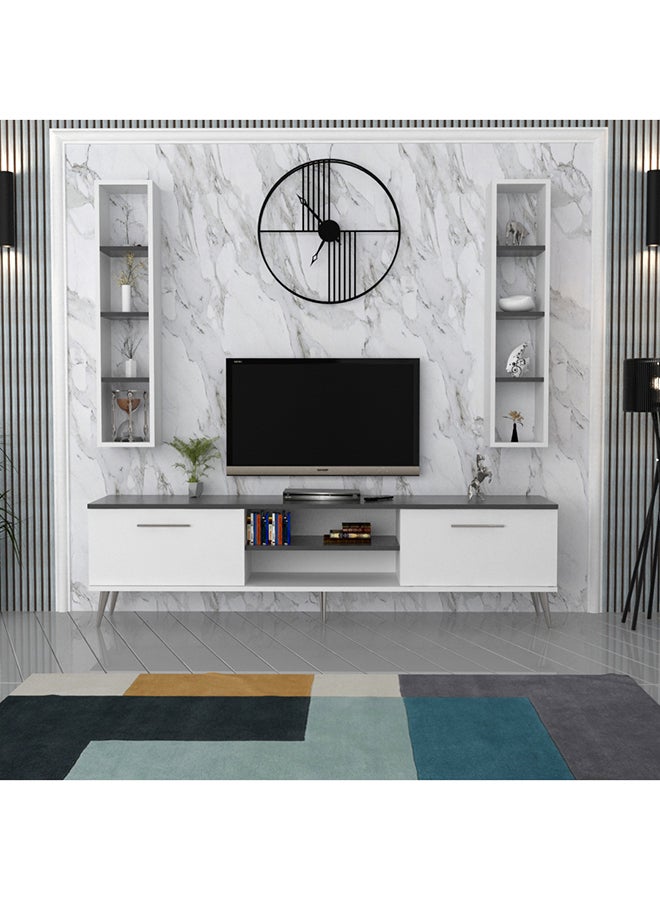 ستايلش هوم طاولة تلفزيون مع رفوف ابيض ورمادي - TV36 - Image 2