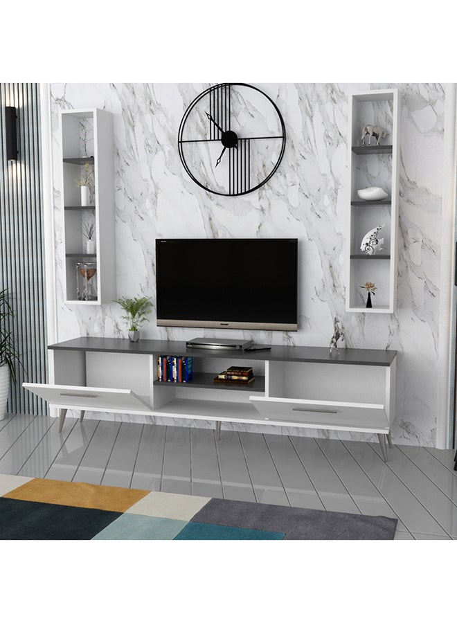 ستايلش هوم طاولة تلفزيون مع رفوف ابيض ورمادي - TV36 - Image 3