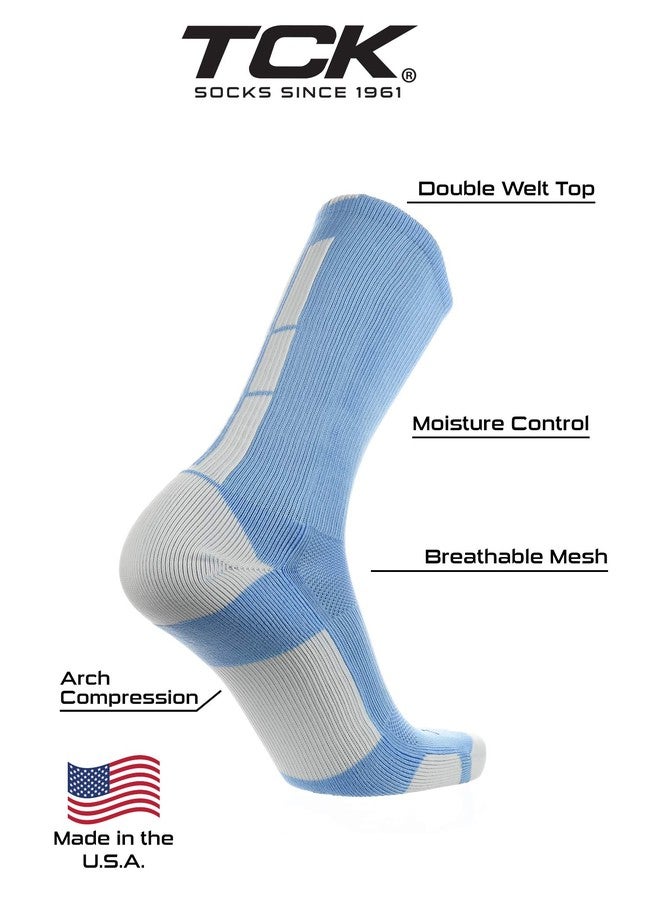 TCK Baseline Crew Athletic Socks for Basketball, Football & Sports - Large, Columbia Blue/White - Image 3