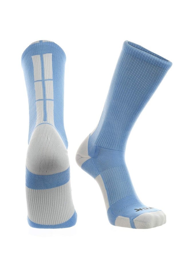 TCK Baseline Crew Athletic Socks for Basketball, Football & Sports - Large, Columbia Blue/White - Image 1