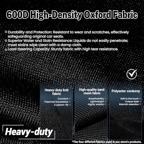 Fioqe 40/20/40 Heavy Duty 600D Oxford Fabric Front Seat Cover for Dodge Ram 1500 2500 3500 Quad Cab 1998 1999 2000 2001 2002 Trucks, Split Bench Design with Seatbelt Cutouts-Black - Image 4