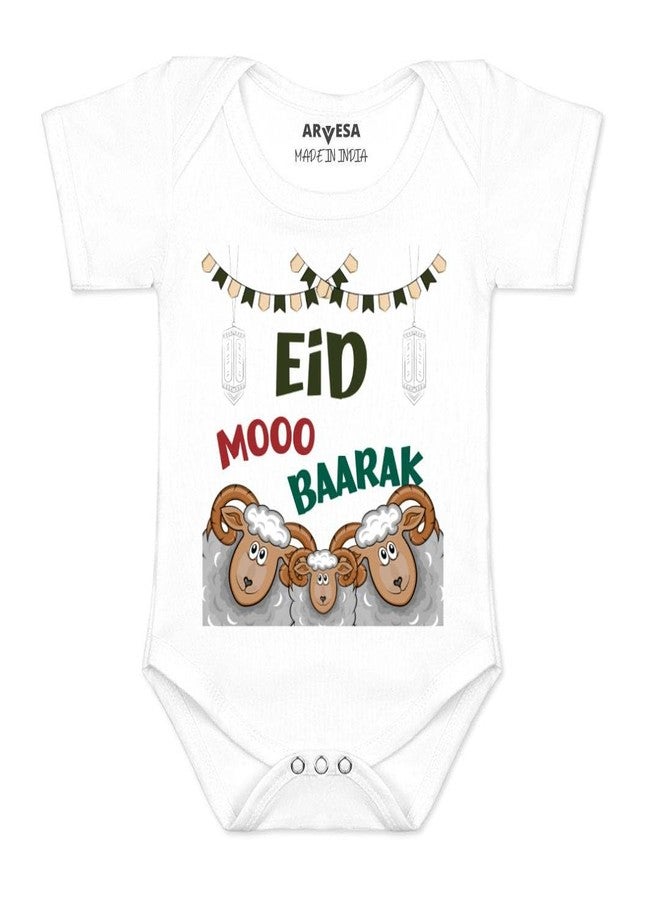 ARVESA Eid Mooo Baarak R-905 Bakra Eid Bodysuit, Sleepsuits, Rompers For New Born Baby Clothes 0-3 Months Unisex Stylish Dress For Baby Boy & Girl, Newborn Infant Outfit - Image 1