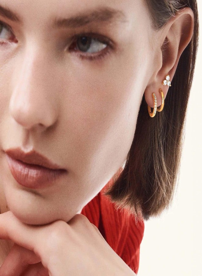 VACRONA 3 Pairs Small Hoop Earrings Stack 14K Gold Plated CZ Hoops Earrings Cute Studs Huggie Earrings Trendy Jewelry Gift for Women - Image 3