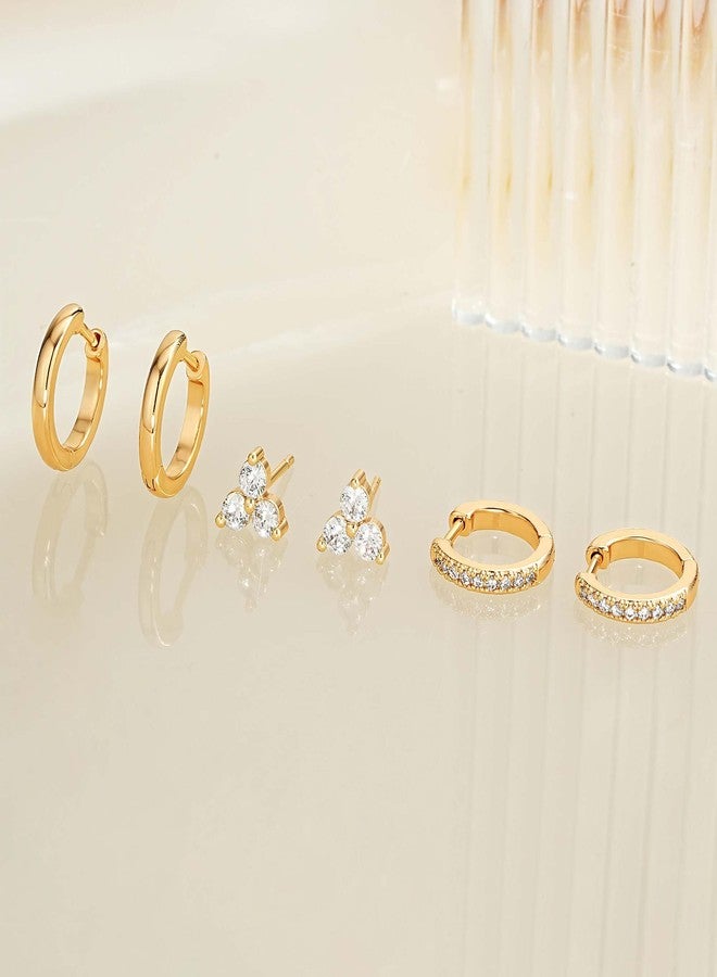 VACRONA 3 Pairs Small Hoop Earrings Stack 14K Gold Plated CZ Hoops Earrings Cute Studs Huggie Earrings Trendy Jewelry Gift for Women - Image 5