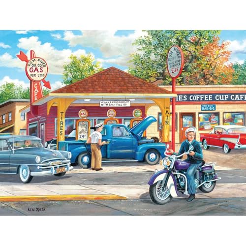 Bits and Pieces 300 Piece Puzzles for Adults Remembering Full Service 300 Large Pieces 18 x 24 Jigsaw Puzzles Classic Cars Gas Staion Americana No 2 Pieces Alike - Image 5