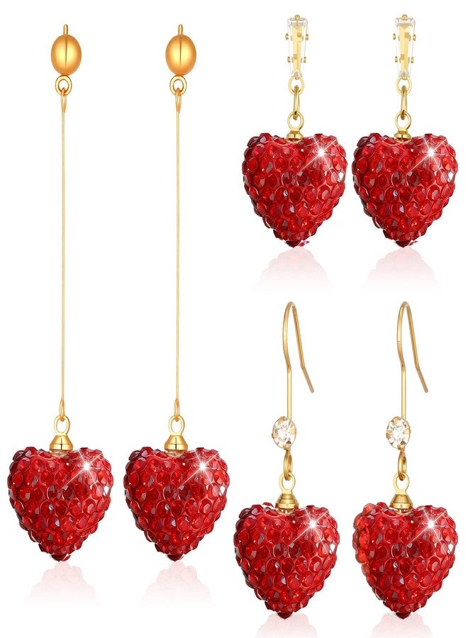 Lotsof Red Heart Drop Earrings for Women, Sparkling Full-Crystal Valentine's Heart Dangle Earrings, Gold-Plated Statement Jewelry for Party/Wedding/Gift, Medium, Metal, No Gemstone - Image 1