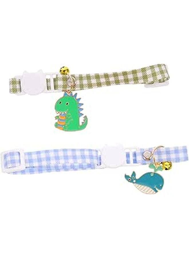 BESPORTBLE 2-Piece Cat Collar Bell Set Plaid Whale Dinosaur Design - Image 1