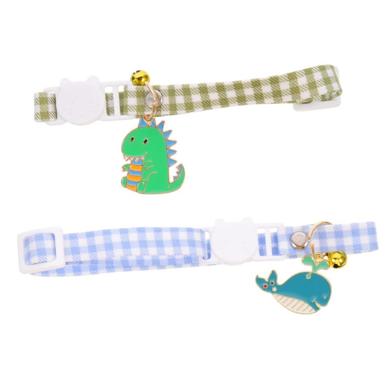 BESPORTBLE 2-Piece Cat Collar Bell Set Plaid Whale Dinosaur Design - Image 2