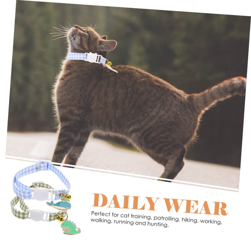 BESPORTBLE 2-Piece Cat Collar Bell Set Plaid Whale Dinosaur Design - Image 5