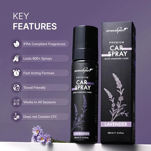 Aromahpure Lavender & Lemon Car Perfume Spray with Hanging Card |100ml Each | Long Lasting 800+ Sprays Each Car Fresheners | Travel Friendly Car Air Freshener| CFC Free & Fast Acting Formula - Image 2