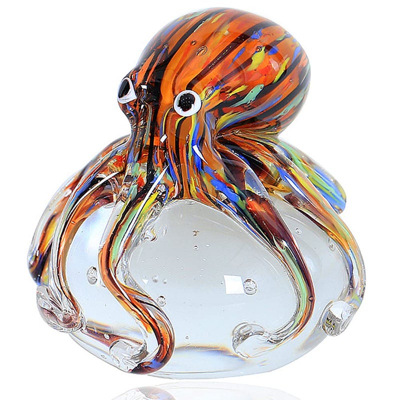 EUSTUMA Hand Blown Glass Octopus Figurine OrnamentSea Animal Ornament for Fish Tank AquariumSea Animals Collection for Birthday GiftGlass Office Paperweight for Desk