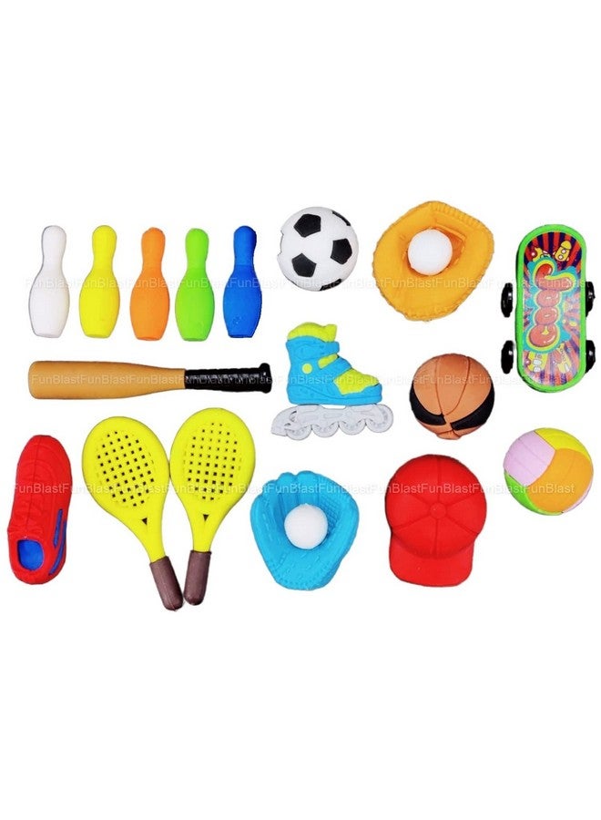 فنبلاست ممحاة فن بلاست للأطفال - مجموعة ممحاة بطابع ألعاب رياضية للأطفال، مجموعة ممحاة كهدية إرجاع، مجموعة أدوات مكتبية للأطفال، ممحاة مطاطية للأطفال، مجموعة أدوات مكتبية للأطفال (17 قطعة) - Image 2