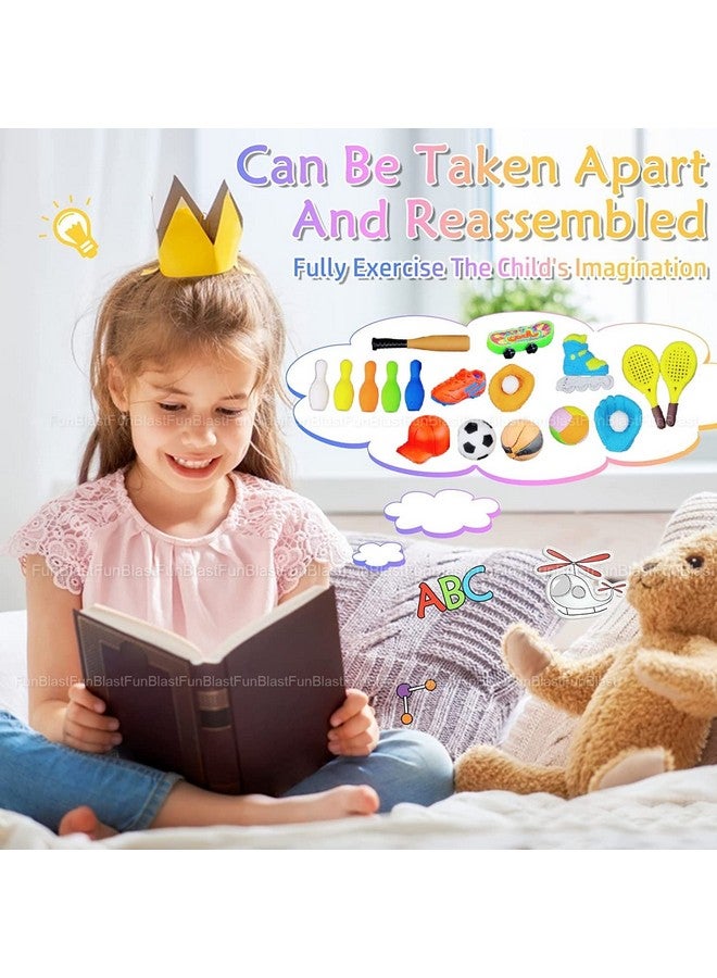 فنبلاست ممحاة فن بلاست للأطفال - مجموعة ممحاة بطابع ألعاب رياضية للأطفال، مجموعة ممحاة كهدية إرجاع، مجموعة أدوات مكتبية للأطفال، ممحاة مطاطية للأطفال، مجموعة أدوات مكتبية للأطفال (17 قطعة) - Image 3