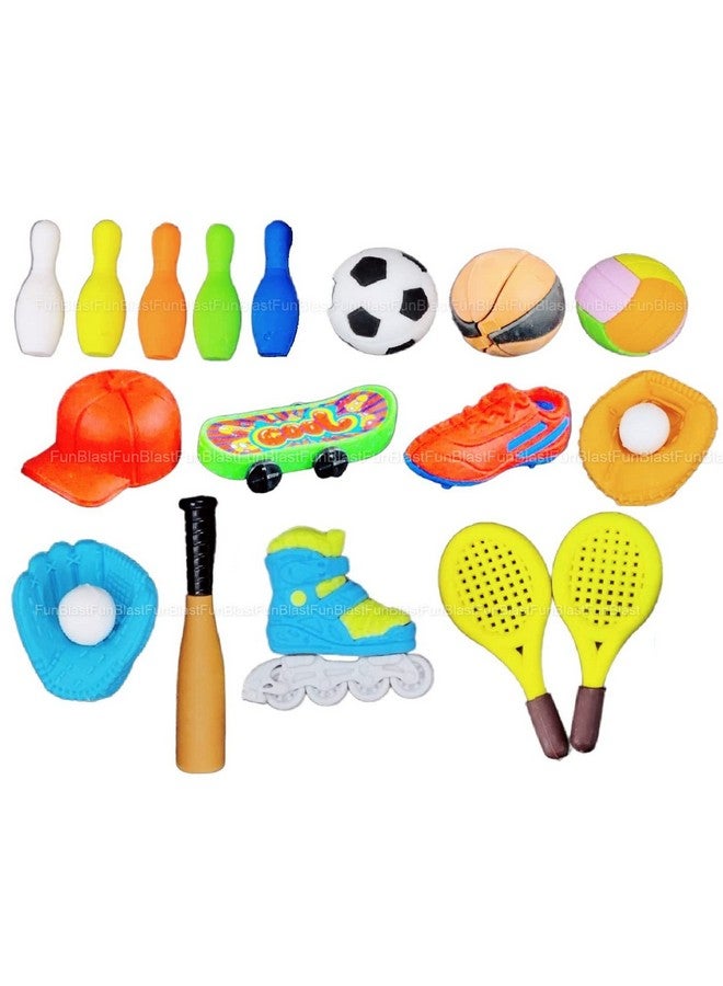 فنبلاست ممحاة فن بلاست للأطفال - مجموعة ممحاة بطابع ألعاب رياضية للأطفال، مجموعة ممحاة كهدية إرجاع، مجموعة أدوات مكتبية للأطفال، ممحاة مطاطية للأطفال، مجموعة أدوات مكتبية للأطفال (17 قطعة) - Image 1