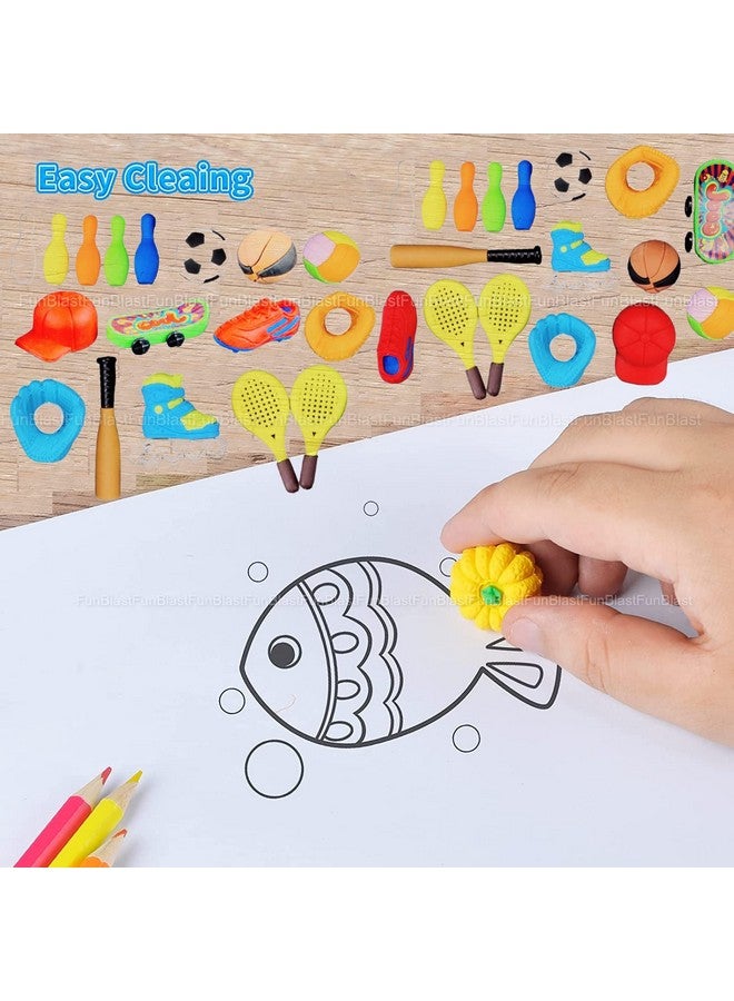 فنبلاست ممحاة فن بلاست للأطفال - مجموعة ممحاة بطابع ألعاب رياضية للأطفال، مجموعة ممحاة كهدية إرجاع، مجموعة أدوات مكتبية للأطفال، ممحاة مطاطية للأطفال، مجموعة أدوات مكتبية للأطفال (17 قطعة) - Image 5