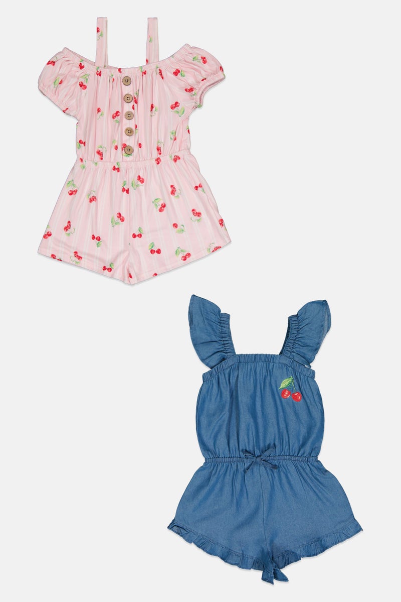 Nanette lepore Toddlers Girl 2 Packs Cherry Print Cap Sleeve Playsuit Set, Multicolor - Image 1