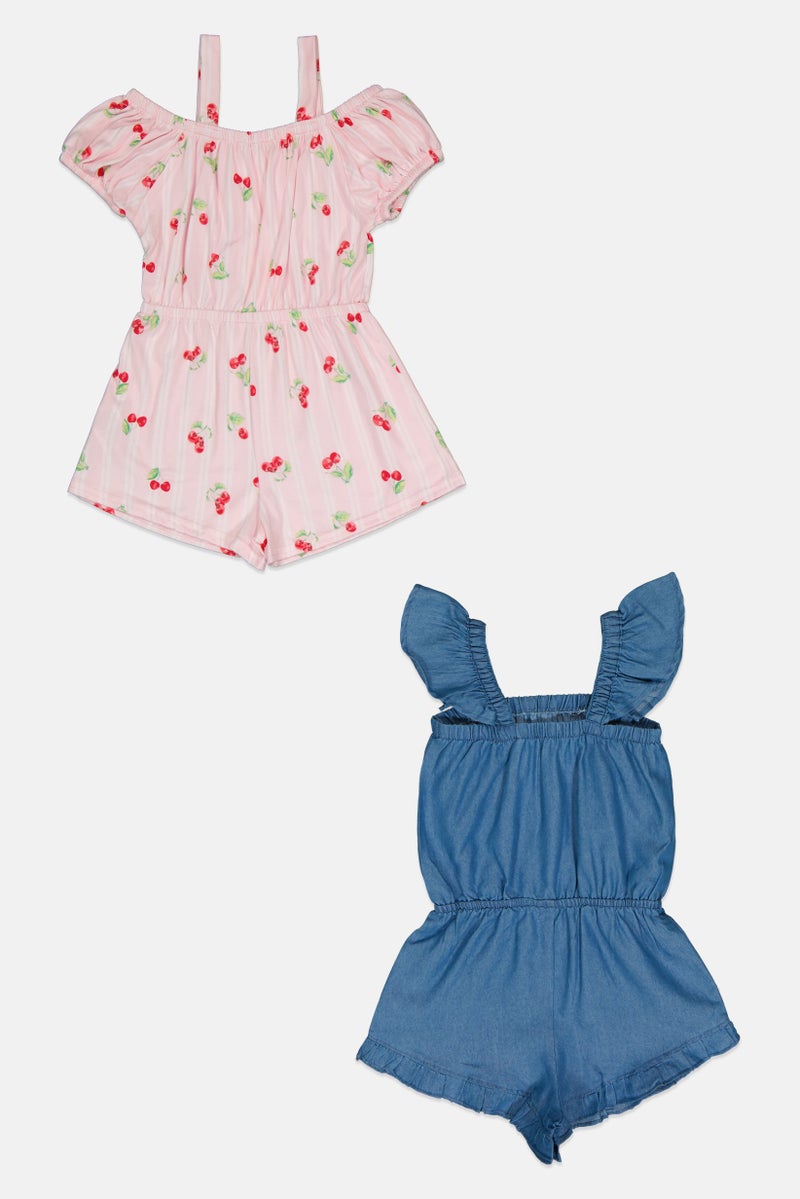 Nanette lepore Toddlers Girl 2 Packs Cherry Print Cap Sleeve Playsuit Set, Multicolor - Image 2