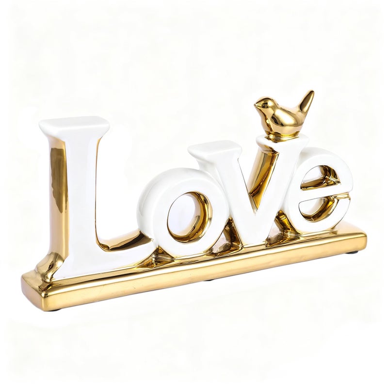 UANYEMON Love Sign Decoration - White and Gold Love Signs for Home Decor Statue, Modern Bird Sculpture Personalized Love Decor, Gold Style Figurine Decorative Ornaments for Living Room, Bedroom, Desktop - Image 1