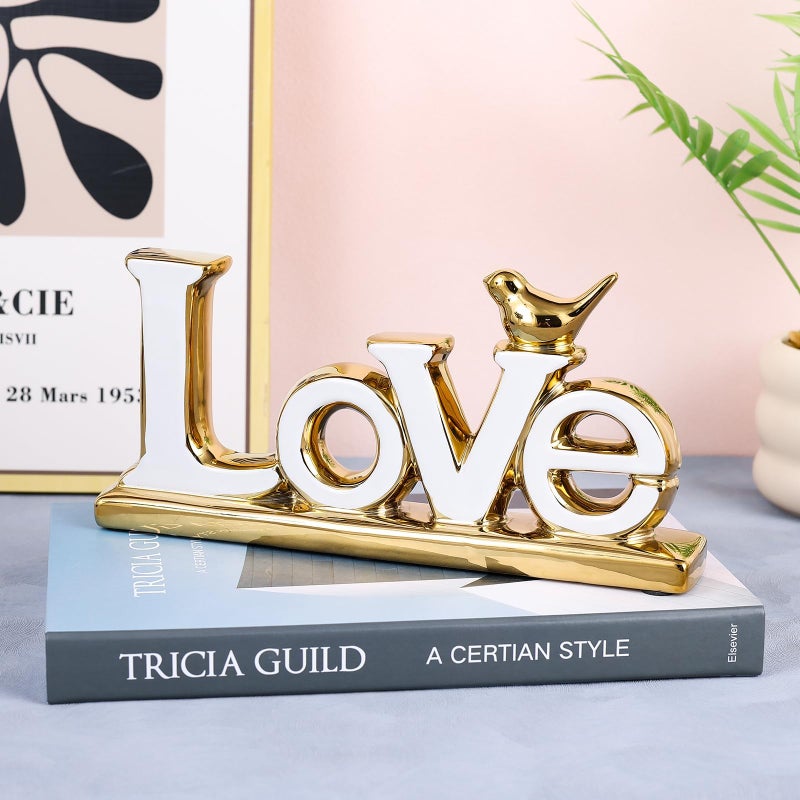 UANYEMON Love Sign Decoration - White and Gold Love Signs for Home Decor Statue, Modern Bird Sculpture Personalized Love Decor, Gold Style Figurine Decorative Ornaments for Living Room, Bedroom, Desktop - Image 5