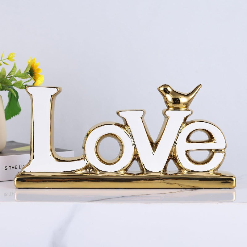 UANYEMON Love Sign Decoration - White and Gold Love Signs for Home Decor Statue, Modern Bird Sculpture Personalized Love Decor, Gold Style Figurine Decorative Ornaments for Living Room, Bedroom, Desktop - Image 3