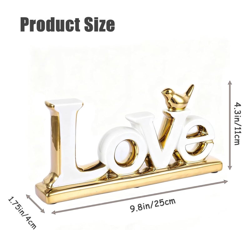 UANYEMON Love Sign Decoration - White and Gold Love Signs for Home Decor Statue, Modern Bird Sculpture Personalized Love Decor, Gold Style Figurine Decorative Ornaments for Living Room, Bedroom, Desktop - Image 2