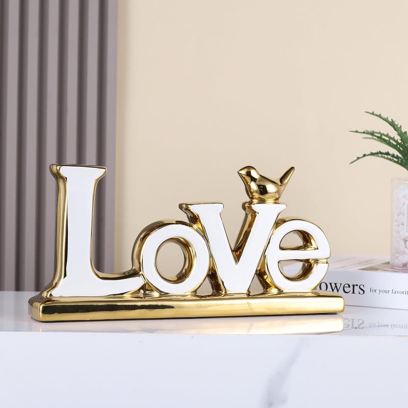 UANYEMON Love Sign Decoration - White and Gold Love Signs for Home Decor Statue, Modern Bird Sculpture Personalized Love Decor, Gold Style Figurine Decorative Ornaments for Living Room, Bedroom, Desktop - Image 4