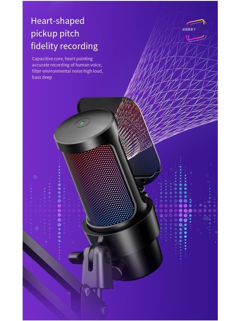 Furtey - Gaming PC USB Microphone Podcast Condenser Mic with Boom Arm Pop Filter Mute Button for Streaming Twitch Online Chat RGB Computer Mic for PS4/5 PC Gamer Youtuber - Image 1