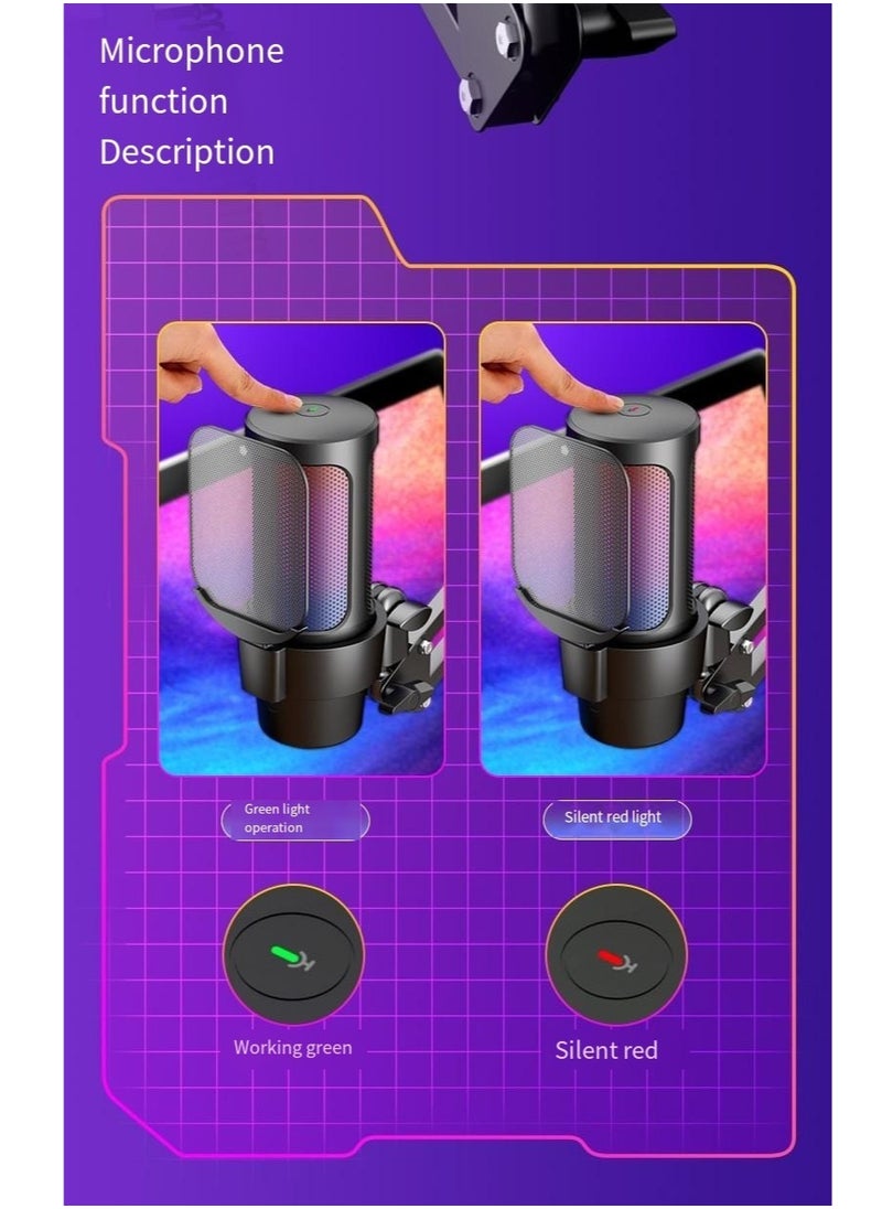 Furtey - Gaming PC USB Microphone Podcast Condenser Mic with Boom Arm Pop Filter Mute Button for Streaming Twitch Online Chat RGB Computer Mic for PS4/5 PC Gamer Youtuber - Image 1