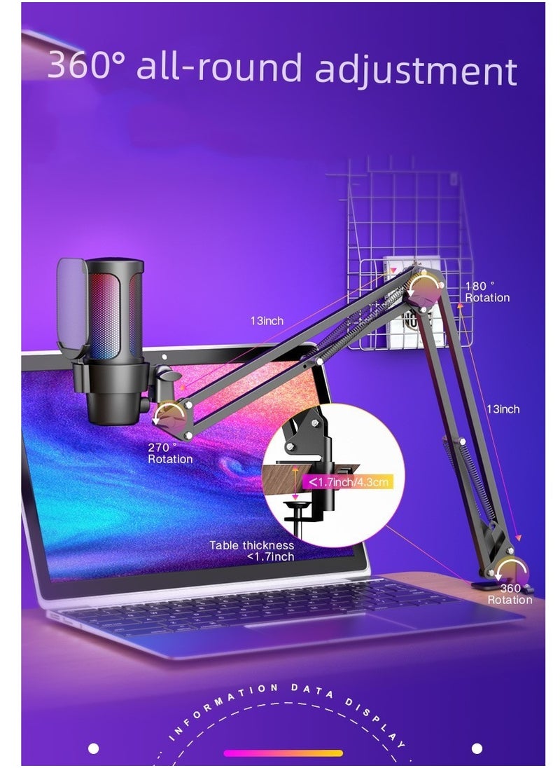 Furtey - Gaming PC USB Microphone Podcast Condenser Mic with Boom Arm Pop Filter Mute Button for Streaming Twitch Online Chat RGB Computer Mic for PS4/5 PC Gamer Youtuber - Image 1