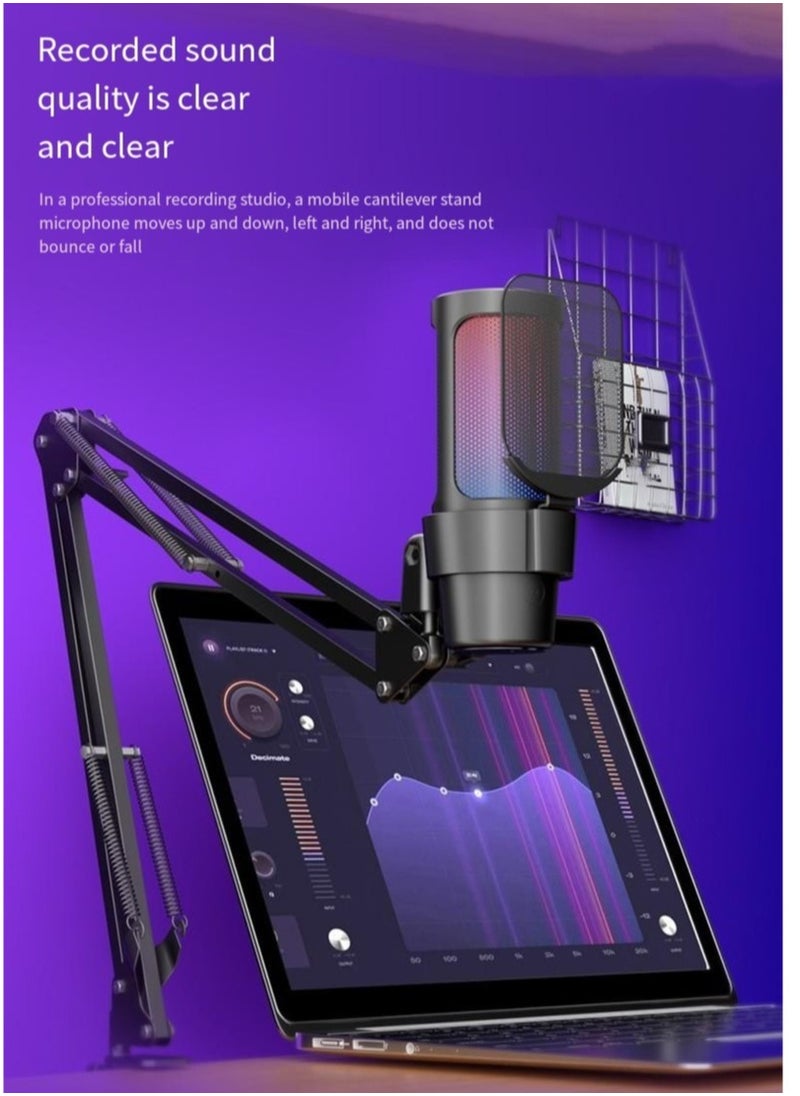 Furtey - Gaming PC USB Microphone Podcast Condenser Mic with Boom Arm Pop Filter Mute Button for Streaming Twitch Online Chat RGB Computer Mic for PS4/5 PC Gamer Youtuber - Image 1