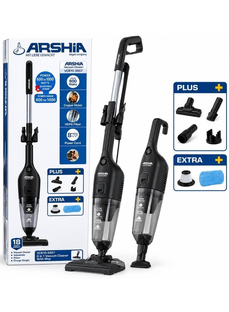 Arshia 6-in-1 Stick Vacuum Cleaner with Mop – Black-18-month warranty - Image 4
