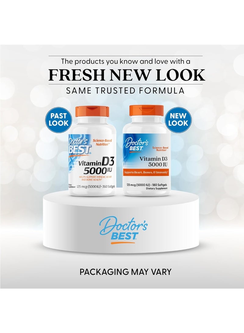 Doctor's BEST Vitamin D3 5000 IU – 180 Softgels, Non-GMO, Gluten-Free, Supports Bone and Immune Health - Image 2