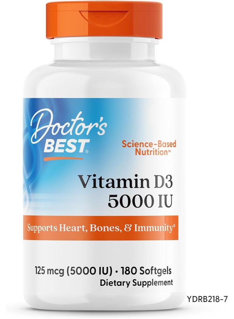 Doctor's BEST Vitamin D3 5000 IU – 180 Softgels, Non-GMO, Gluten-Free, Supports Bone and Immune Health - Image 1