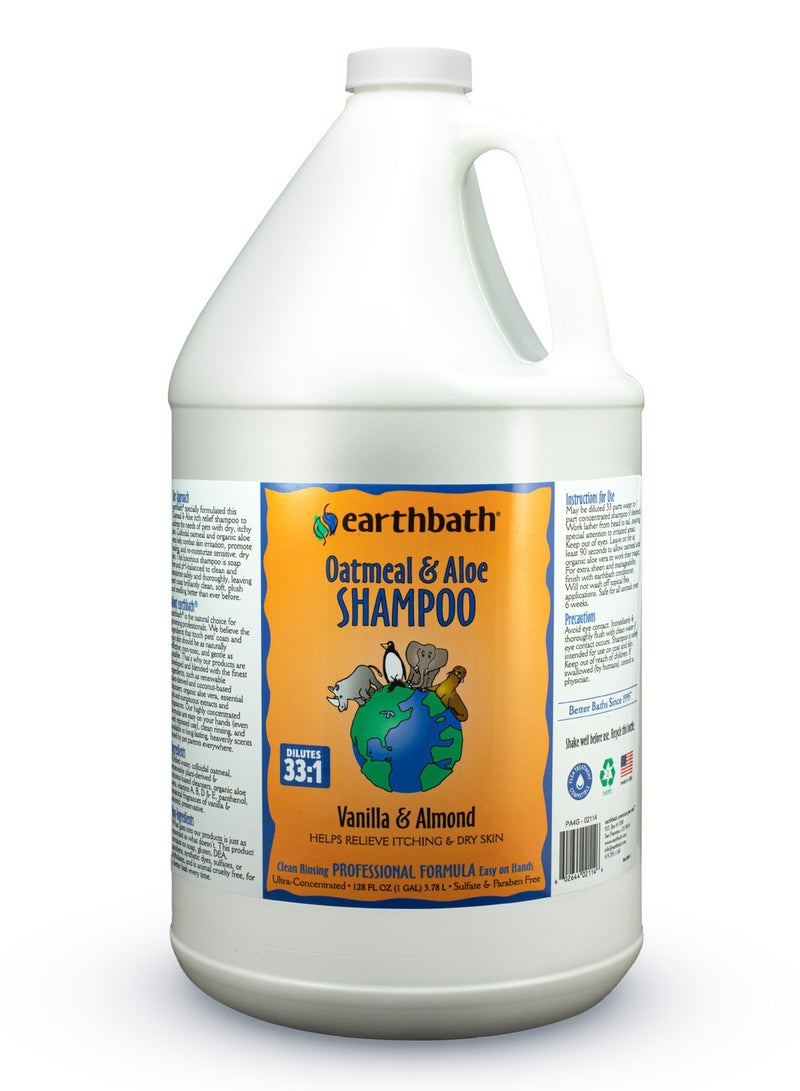 earthbath® Oatmeal & Aloe Shampoo, Vanilla & Almond, Helps Relieve Itchy Dry Skin, Made in USA, 128 oz (1 Gallon)