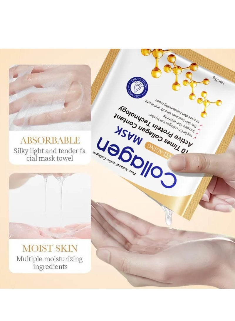 SADOER - 10 Pcs Collagen Anti Aging Facial Mask  Collagen Essential Face Mask,Hydrating Face Masks, Instant Lifting & Firming Firming Anti Aging Face Sheet Masks, Moisturizing Face Masks Skincare for All Skin - Image 1