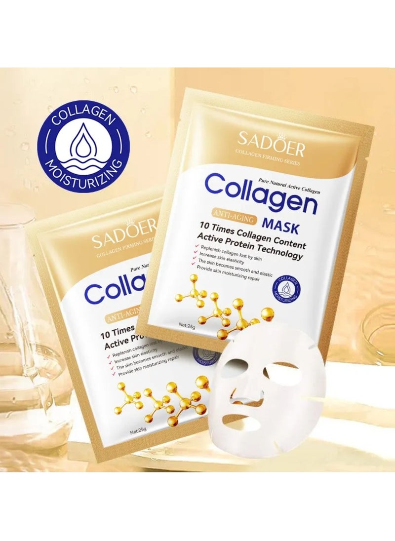 SADOER - 10 Pcs Collagen Anti Aging Facial Mask  Collagen Essential Face Mask,Hydrating Face Masks, Instant Lifting & Firming Firming Anti Aging Face Sheet Masks, Moisturizing Face Masks Skincare for All Skin - Image 1