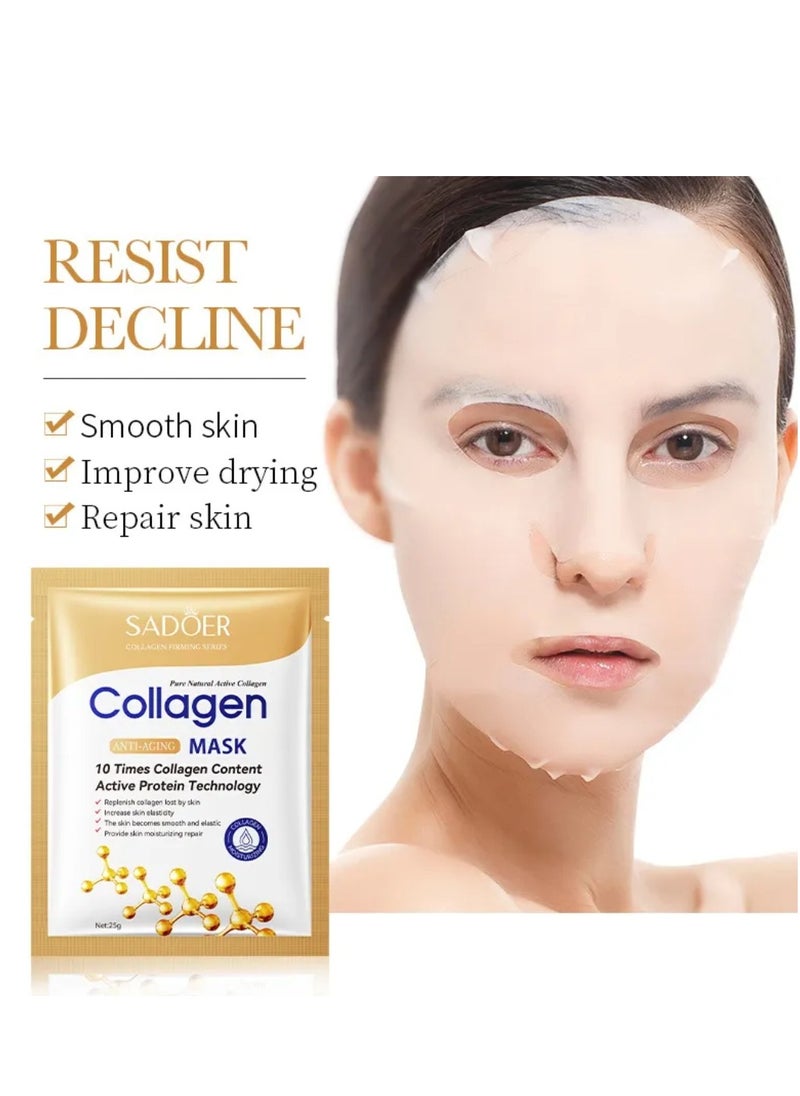 SADOER - 10 Pcs Collagen Anti Aging Facial Mask  Collagen Essential Face Mask,Hydrating Face Masks, Instant Lifting & Firming Firming Anti Aging Face Sheet Masks, Moisturizing Face Masks Skincare for All Skin - Image 1