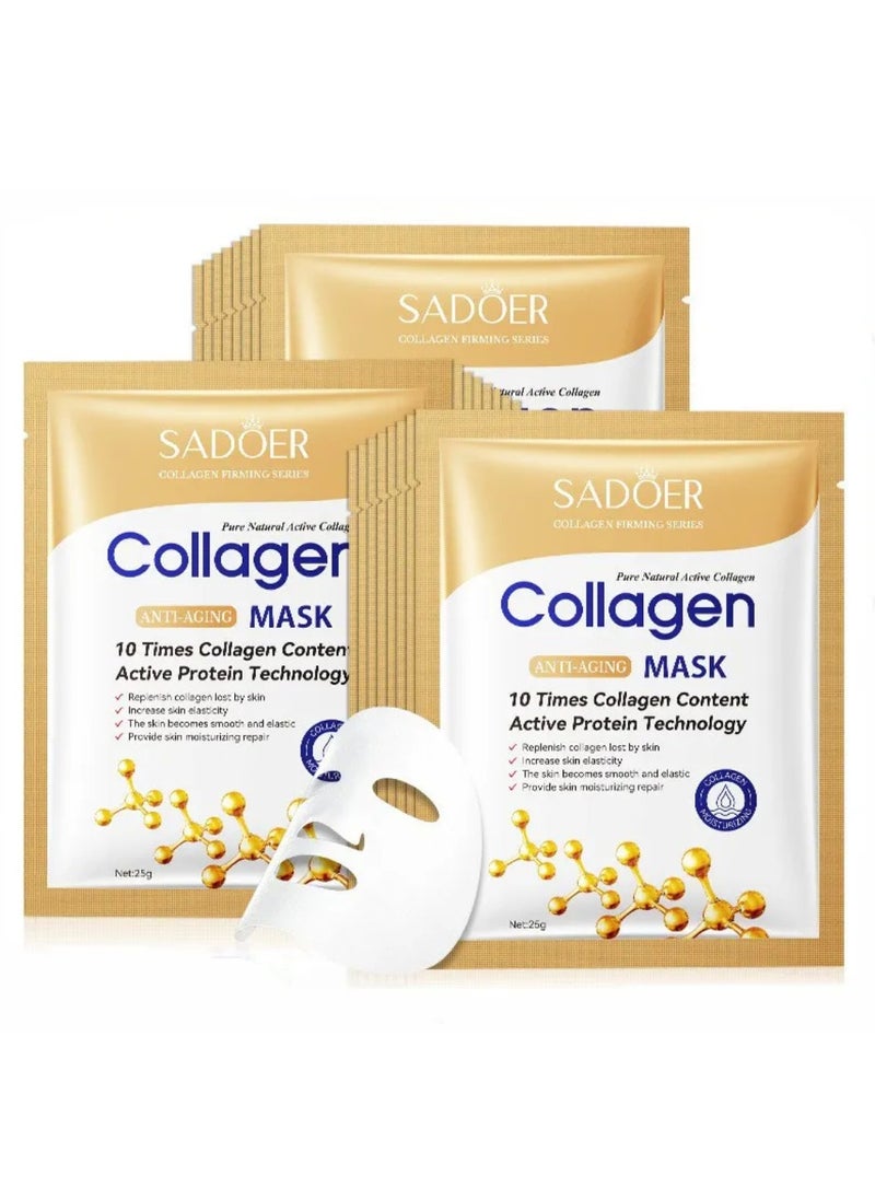 SADOER - 10 Pcs Collagen Anti Aging Facial Mask  Collagen Essential Face Mask,Hydrating Face Masks, Instant Lifting & Firming Firming Anti Aging Face Sheet Masks, Moisturizing Face Masks Skincare for All Skin - Image 1