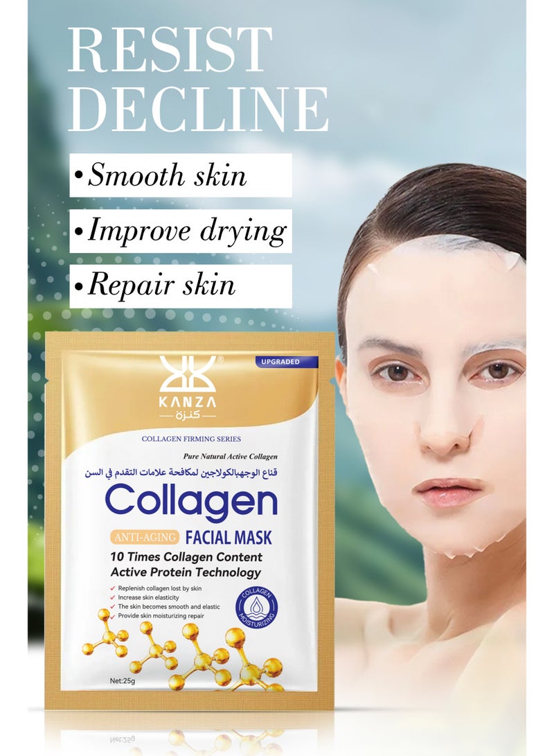 Kanza 10 Pcs Collagen Anti Aging Facial Mask Collagen Essential Face Mask,Hydrating Face Masks, Instant Lifting & Firming Firming Anti Aging Face Sheet Masks, Moisturizing Face Masks Real Deep Mask Korean Collagen Face Mask Skincare for All Skin Types Men and Women - Image 3